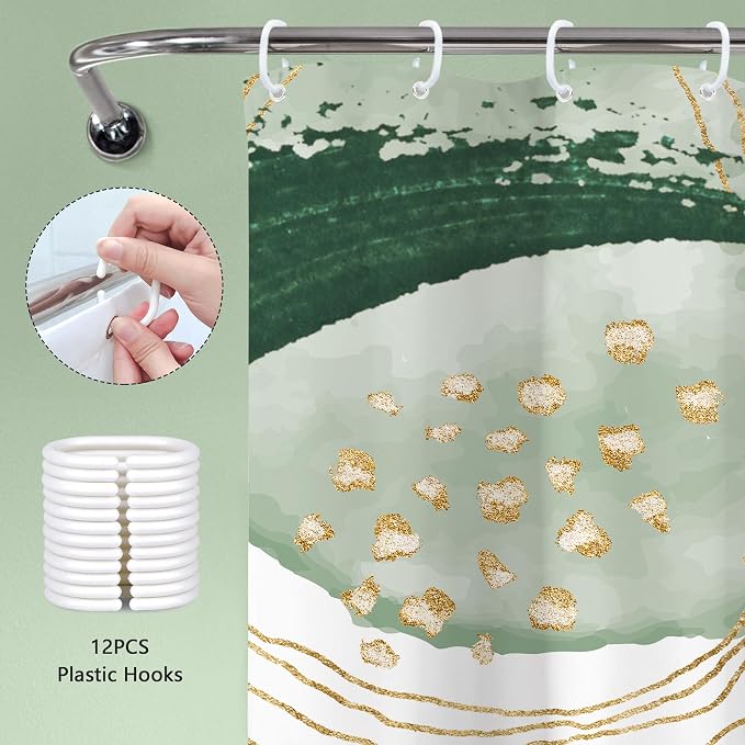 Sage Green Boho Shower Curtain Extra Long Modern Abstract Tropical Leaves - Image 6