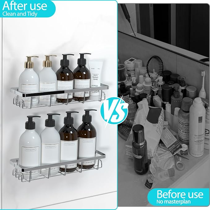 Shower Caddy Organizer with Hooks, Self Adhesive Bathroom Shelves, Shower - Image 3