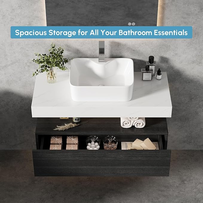 40" Floating Bathroom Vanity, Wall-Mounted Storage Cabinet Single Piece Set - Image 7