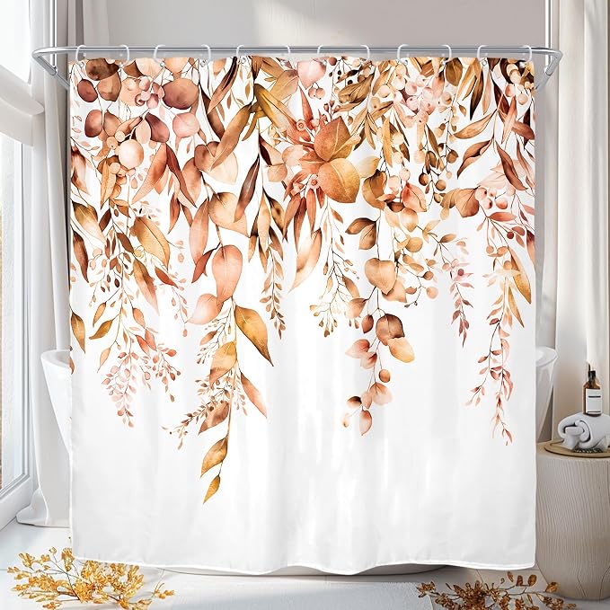Riyidecor Burnt Orange Fall Autumn Shower Curtain by Riyidecor
