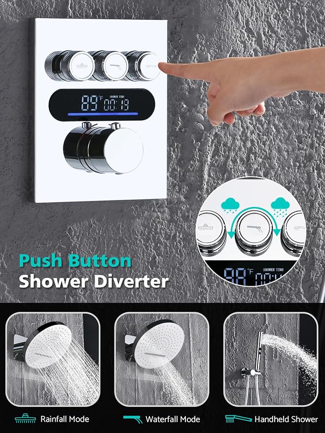 Lefton Shower System in Fahrenheit Display, 13” Overhead Round Rainfall Shower - Image 3