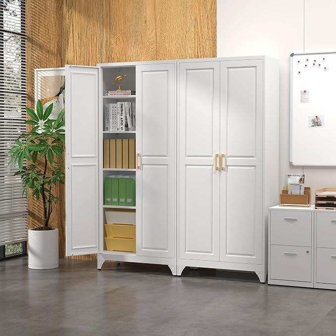 Kitchen Pantry Cabinet, 75”White Metal Storage Cabinets - Image 6