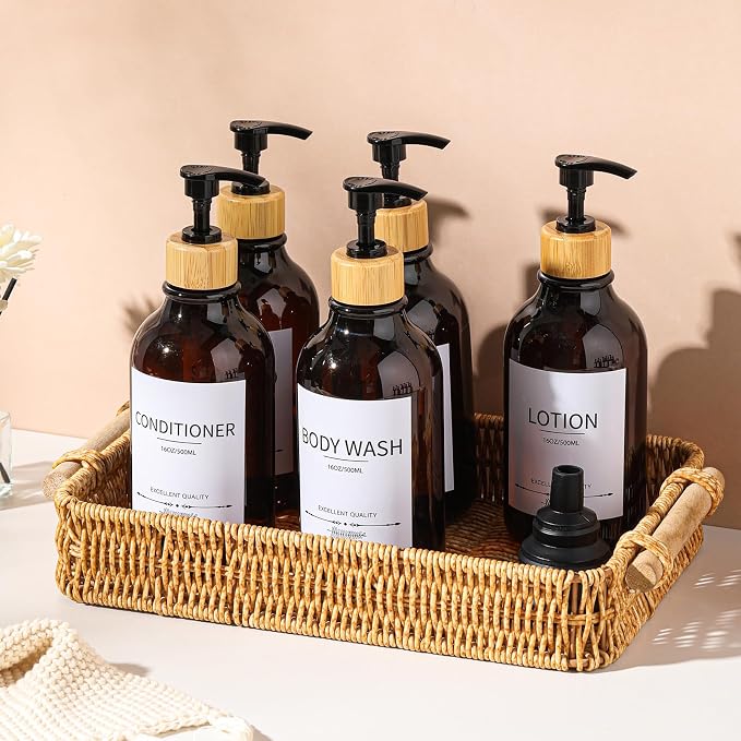 Shampoo and Conditioner Dispenser, 16.9oz Pump Bottles, Amber Shampoo Containers - Image 3