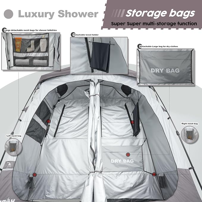 Camping Shower Tent Deluxe Changing Room Easy Set Up Privacy Shelter, Large - Image 4