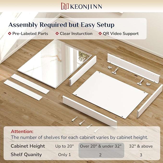Keonjinn 30 x 26 Inch White Medicine Cabinet Mirror, Assembly Needed, in Wall - Image 3