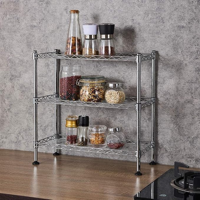 3 Tier Storage Racks Shelving, Heavy Steel Pantry Shelves, Adjustable Wire - Image 2