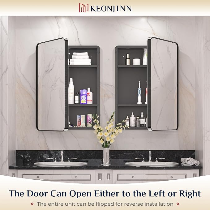 Keonjinn Black Medicine Cabinet 17 x 25 Inch, Heavy & Solid Bathroom Medicine - Image 8