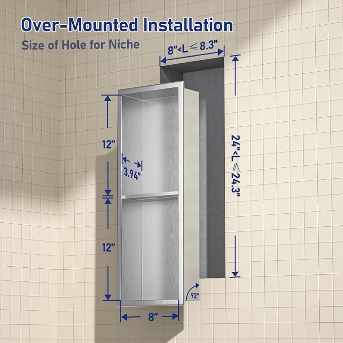 Stainless Steel Shower Niche 24"×8" Brushed - Image 3