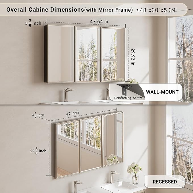Pre-Assembled Surface or Recessed Medicine Cabinet Mirror-48x30 Brushed Nickel - Image 2