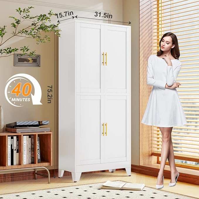 75.2" Tall Metal Pantry Cabinet, Kitchen Pantry Storage Cabinets - Image 7