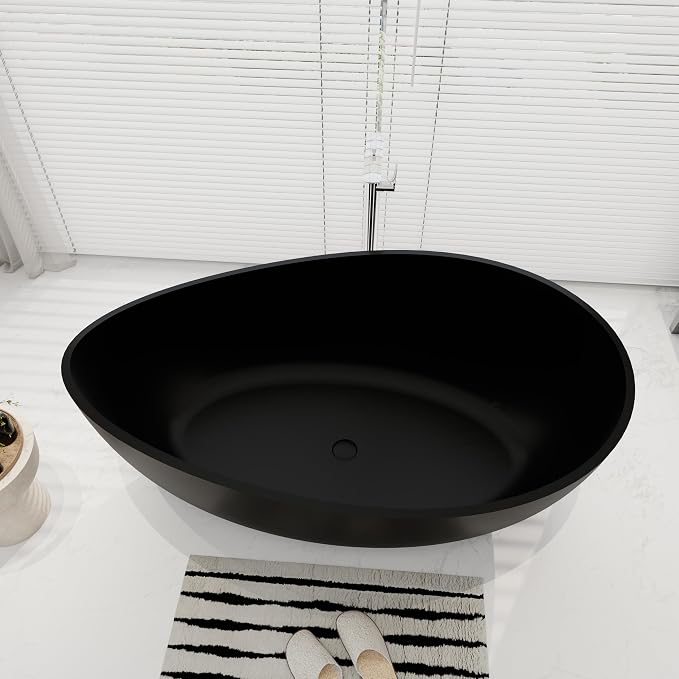 SJ STAR&JANE 63" x 38" Solid Surface Freestanding Bathtub, Oval Soaking Tub - Image 2