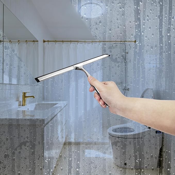 10-Inch Shower Squeegee with Hanger, All-Purpose Stainless Steel and TPR Rubber - Image 3