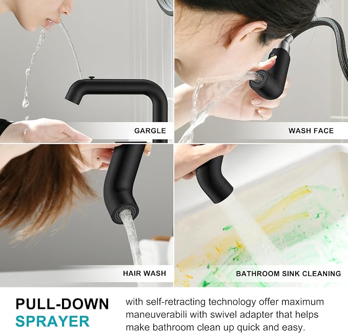KENES Matte Black Pull Out Bathroom Faucet, 8 Inch 2 Handle Widespread Bathroom - Image 9