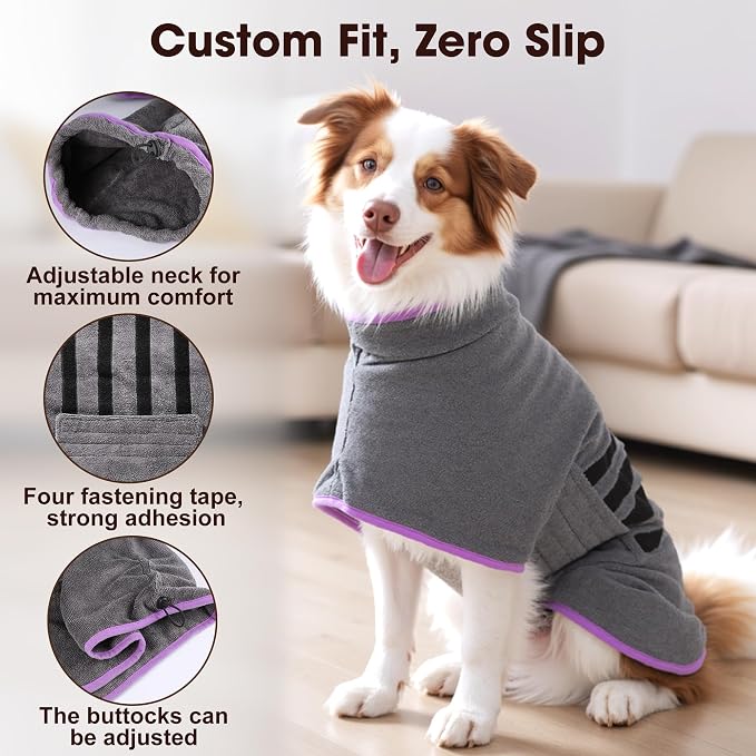 Microfibre Dog Bathrobe Towel Wrap Super Absorbent Dog Drying Coat Bath Robe - Image 3