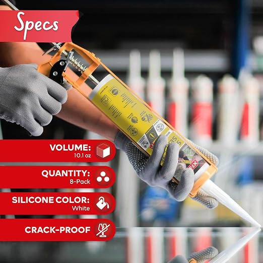 XFasten White Silicone Caulk 10.1oz Odorless 100% Silicone Waterproof Sealant - Image 2