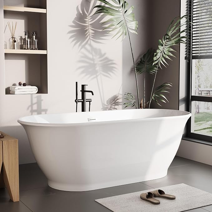 59 in Acrylic Freestanding Bathtub, Soaking Bathtub - Image 3