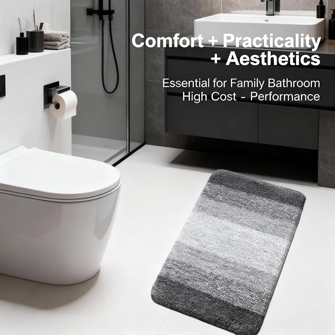 Grey Bathroom Rug Ultra Absorbent Machine Washable Microfiber Mat - Image 8