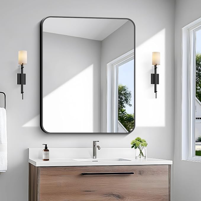 BONEWEI 30x36 inch Bathroom Mirror, Wall Mounted Bathroom Frame Vanity Mirror by BONEWEI