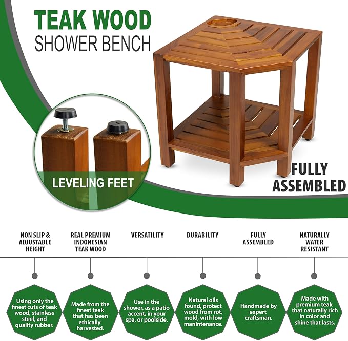 TeakCraft Teak Corner Shower Bench - Image 2