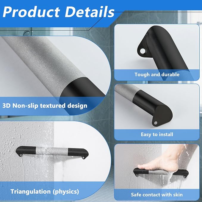 Shower Foot Rest Bar, Matte Black Corner Shower Foot Rest - Image 5