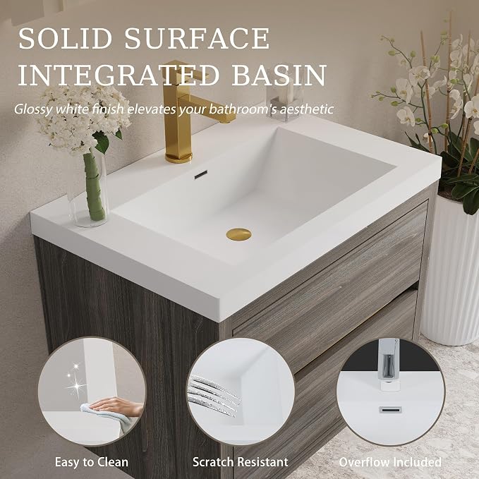 Modern 30" Wall-Mounted Bathroom Vanity - Image 4