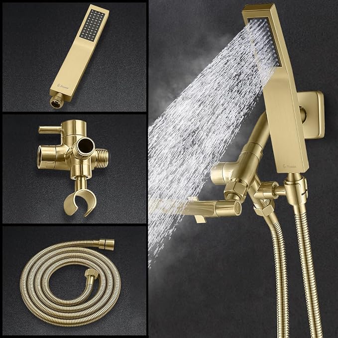 G-Promise All Metal 8-Inch Dual Square Shower Head Combo, Rain Shower Head - Image 4