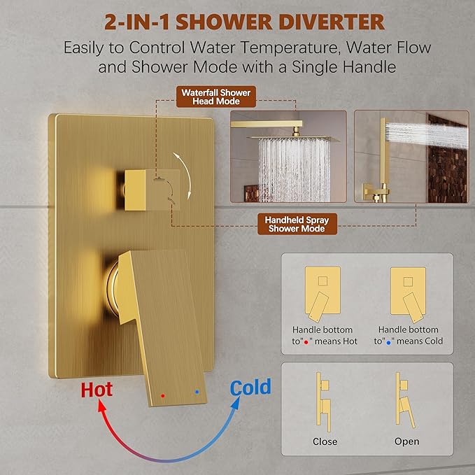 Gold Shower System, Bathroom Brushed Gold Shower Faucet Set - Image 5