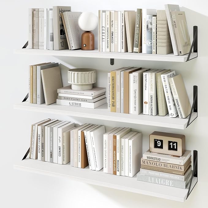 Fun Memories Floating Shelves for Wall, 36 Inches Long Set of 3 Wall Shelves by FunMemories