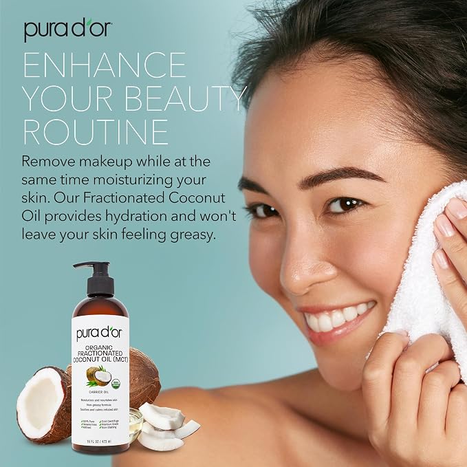 PURA D'OR 16 Oz ORGANIC Fractionated Coconut Oil – USDA Certified – MCT Oil – - Image 5