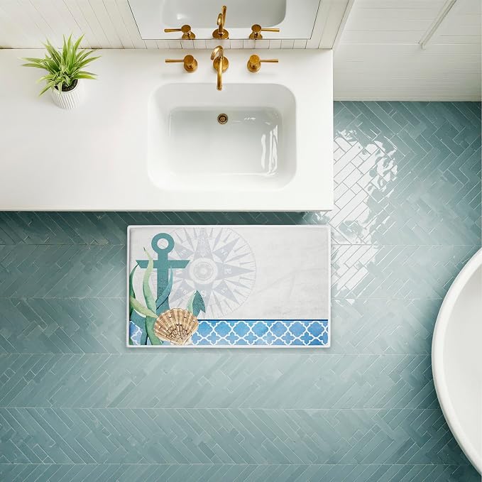 Stupell Industries Bayside Anchor & Compass Plush Bathroom Mat & Bath Rug - Image 3