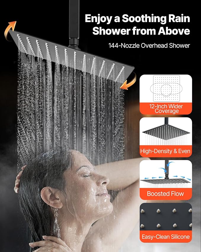 VEVOR Shower Faucet Set, 12 Inch Ceiling Mount Rainfall Shower System - Image 5