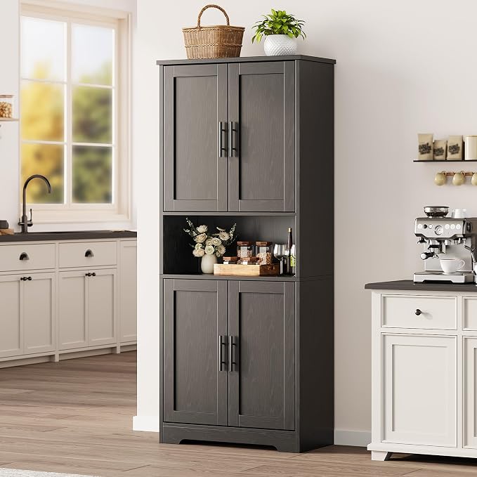 IDEALHOUSE Black Pantry Cabinet, Freestanding Cupboard, Tall Storage Cabinet - Image 3