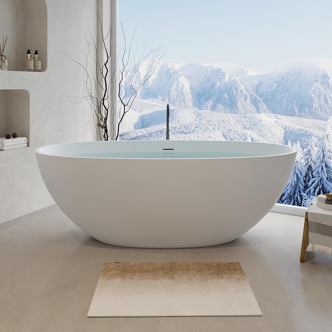 Abruzzo 65" Matte White Freestanding Solid Surface Bathtub, Luxury Handcrafted by ABRUZZO