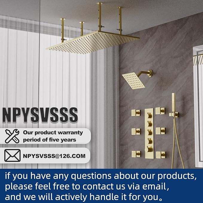 Dual Shower Heads System 16"x32" Ceiling Mount Rainfall and 6" Wall Mounted - Image 8