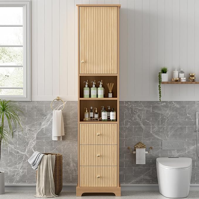 68" Fluted Tall Narrow Storage Cabinet by Virubi