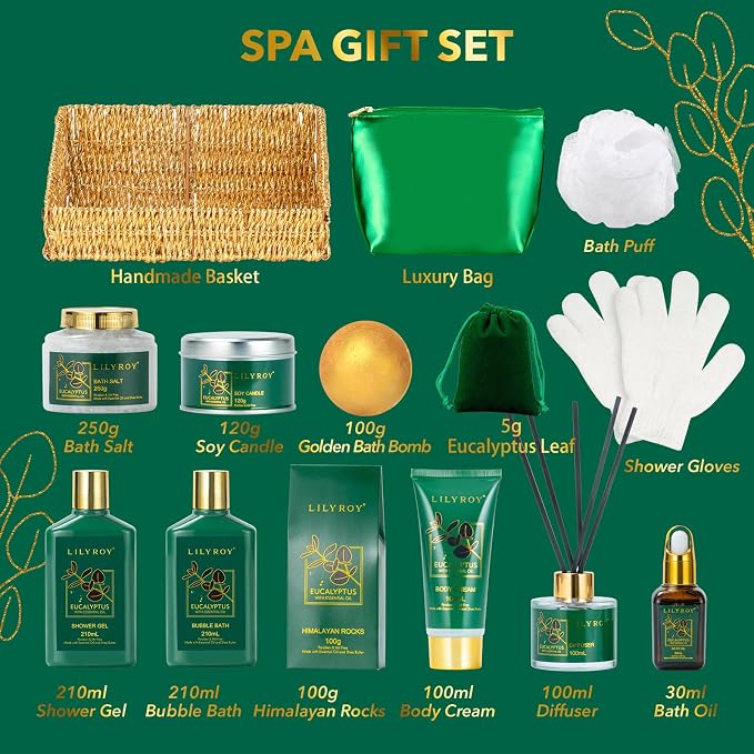 Christmas Gift Basket for Women and Men- 15-Piece Premium Eucalyptus Bath Gift - Image 2