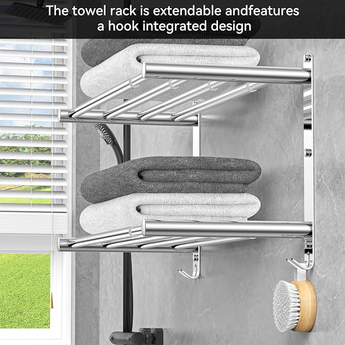 Adjustable Towel Bar for Bathroom Wall Mount17-30.7inch Adhesive Shower Towel - Image 4