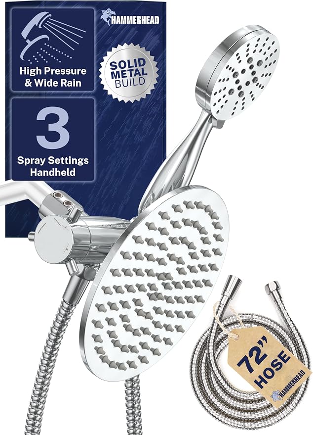 HammerHead Showers Dual Shower Head Combo, 8-Inch Rainfall & 3-Flow Handheld by HammerHeadShowers