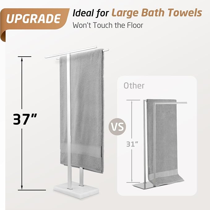 KES Standing Towel Rack with Marble Base, Fits Large Bath Towel, 18/8 Stainless - Image 2
