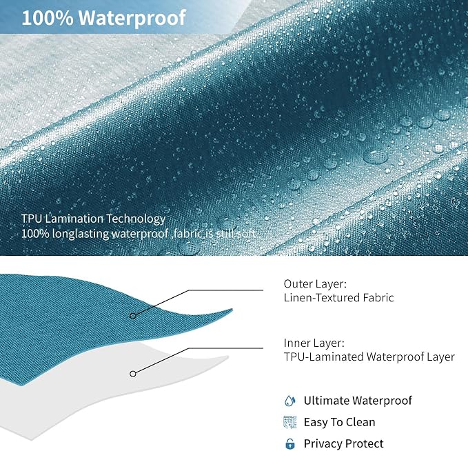 2-in-1 Waterproof Fabric Shower Curtain or Liner, Linen Textured, Breathable - Image 5