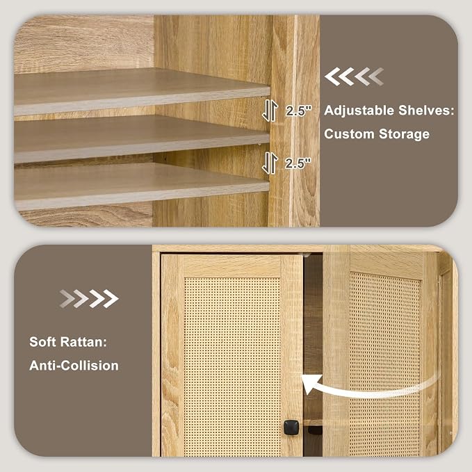Rattan 2-Door Storage Cabinet Buffet - Image 6