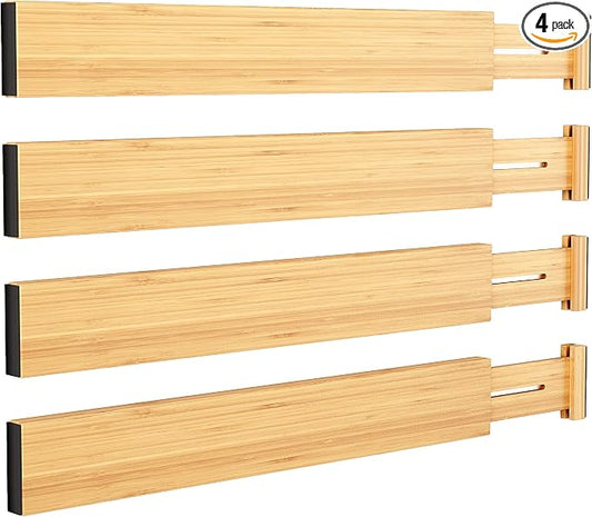 BAMEOS Drawer Divider, Expandable Bamboo Separators Adjustable Utensil Knife by BAMEOS