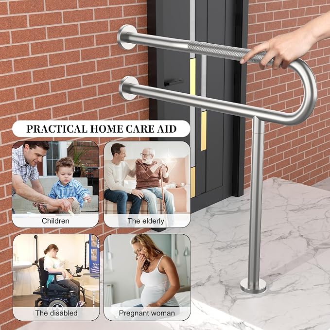 Toilet Support Rail 31.3X 31.5 Inch, Munzong Anti-Slip Satin Brushed Nickel - Image 6