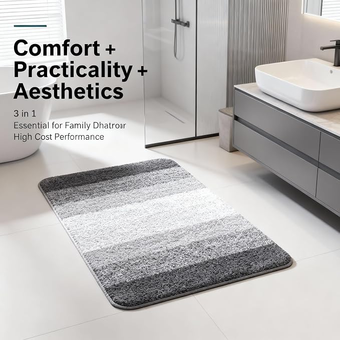 Grey Bathroom Rug Ultra Absorbent Machine Washable Microfiber Mat - Image 6