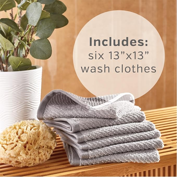 Wellbe 6-Piece Washcloth Set, Quick Dry, 13” x 13” - Image 3