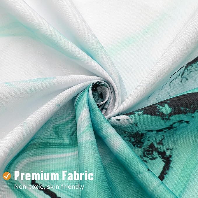 MitoVilla Teal Blue Marble Shower Curtain, Abstract Ombre Fabric Shower Curtains - Image 5