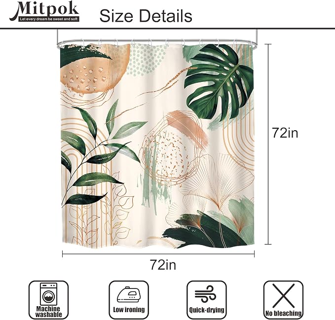 4 PCS Boho Shower Curtain Set 72Wx72H, Non-Slip Bath Rug Toilet Lid Cover and U - Image 4