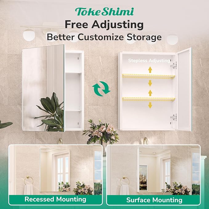 TokeShimi 16x26 Farmhouse Medicine Cabinet Recessed or Surface Mount Aluminum - Image 7