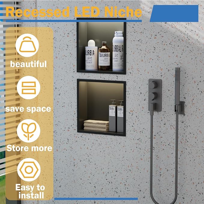 Stainless Steel Lighted Niche for Shower Storage, Bathroom Niches - Image 6
