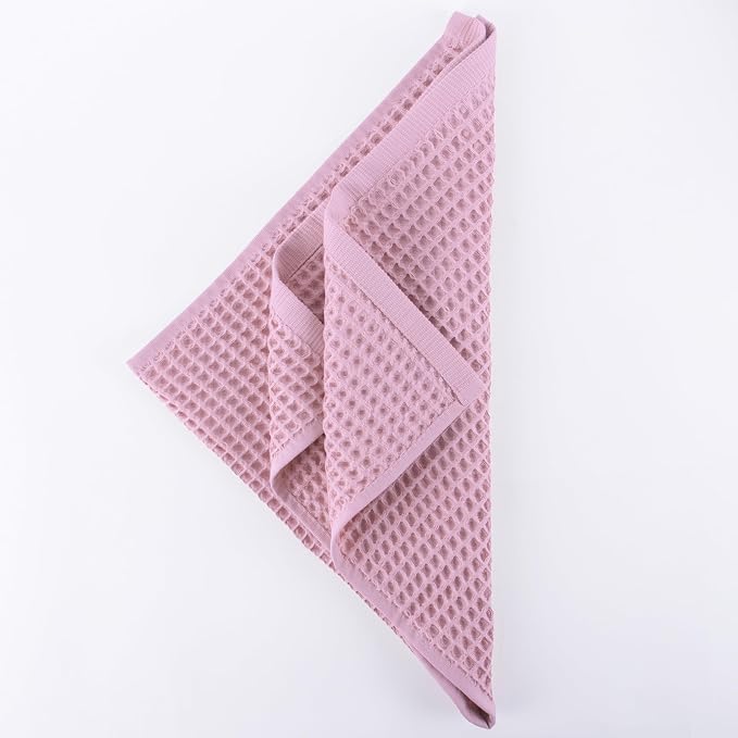 PÜSKÜL Organic Waffle Kitchen Towel 100% Turkish Cotton Set of 3 Pink - Image 7